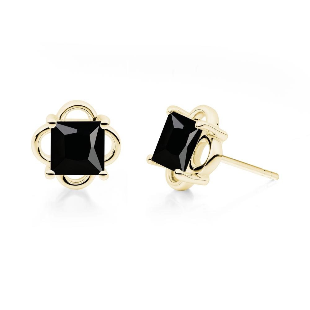 Scalloped Halo Black Spinel Stud Earrings - LUO Jewelry #metal_18k yellow gold