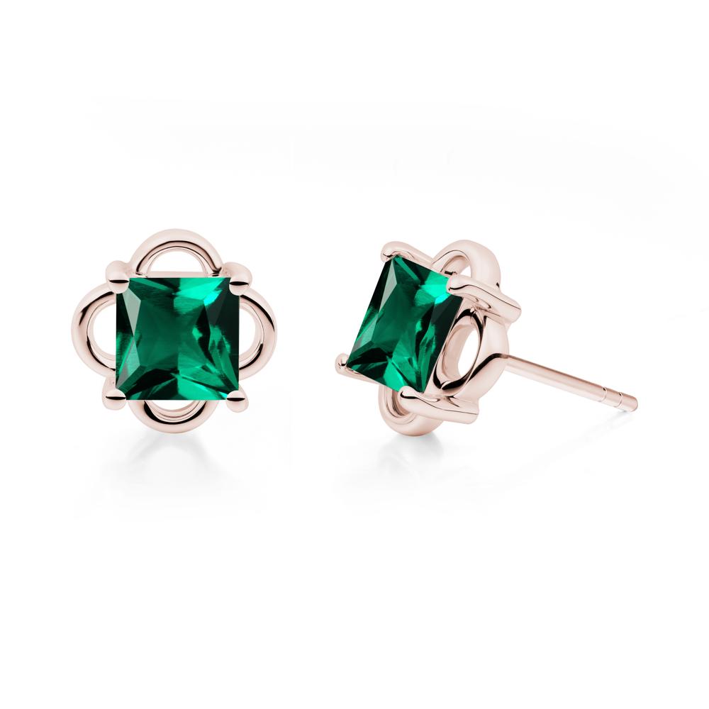 Scalloped Halo Emerald Stud Earrings - LUO Jewelry #metal_14k rose gold