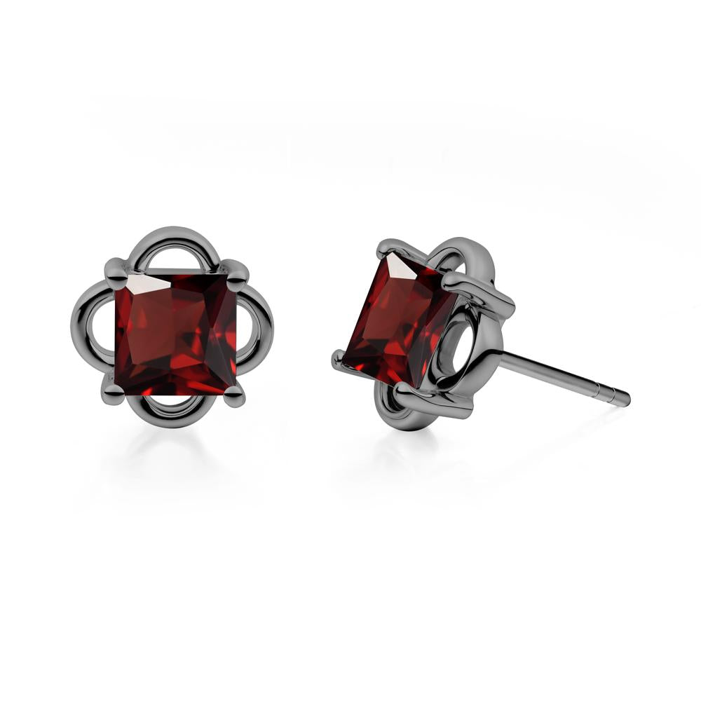 Scalloped Halo Garnet Stud Earrings - LUO Jewelry #metal_black finish sterling silver