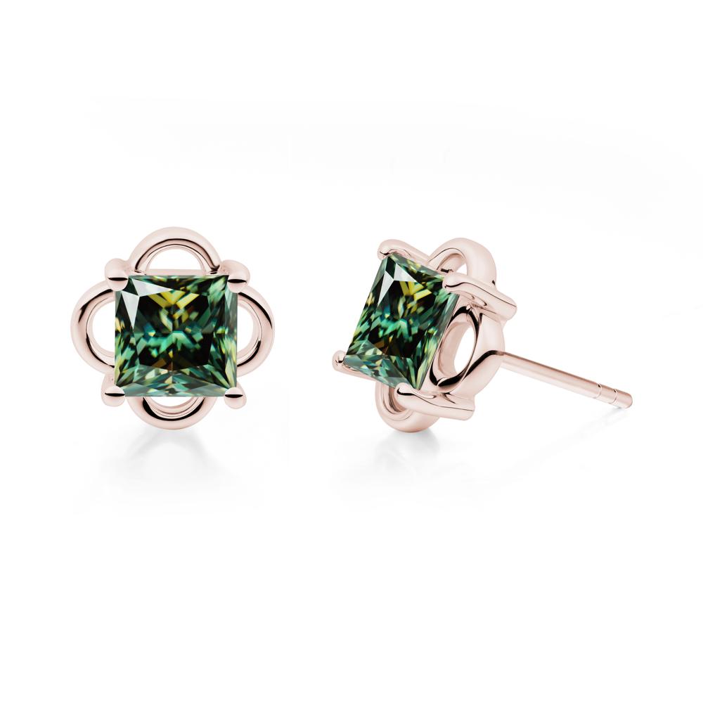 Scalloped Halo Green Moissanite Stud Earrings - LUO Jewelry #metal_14k rose gold