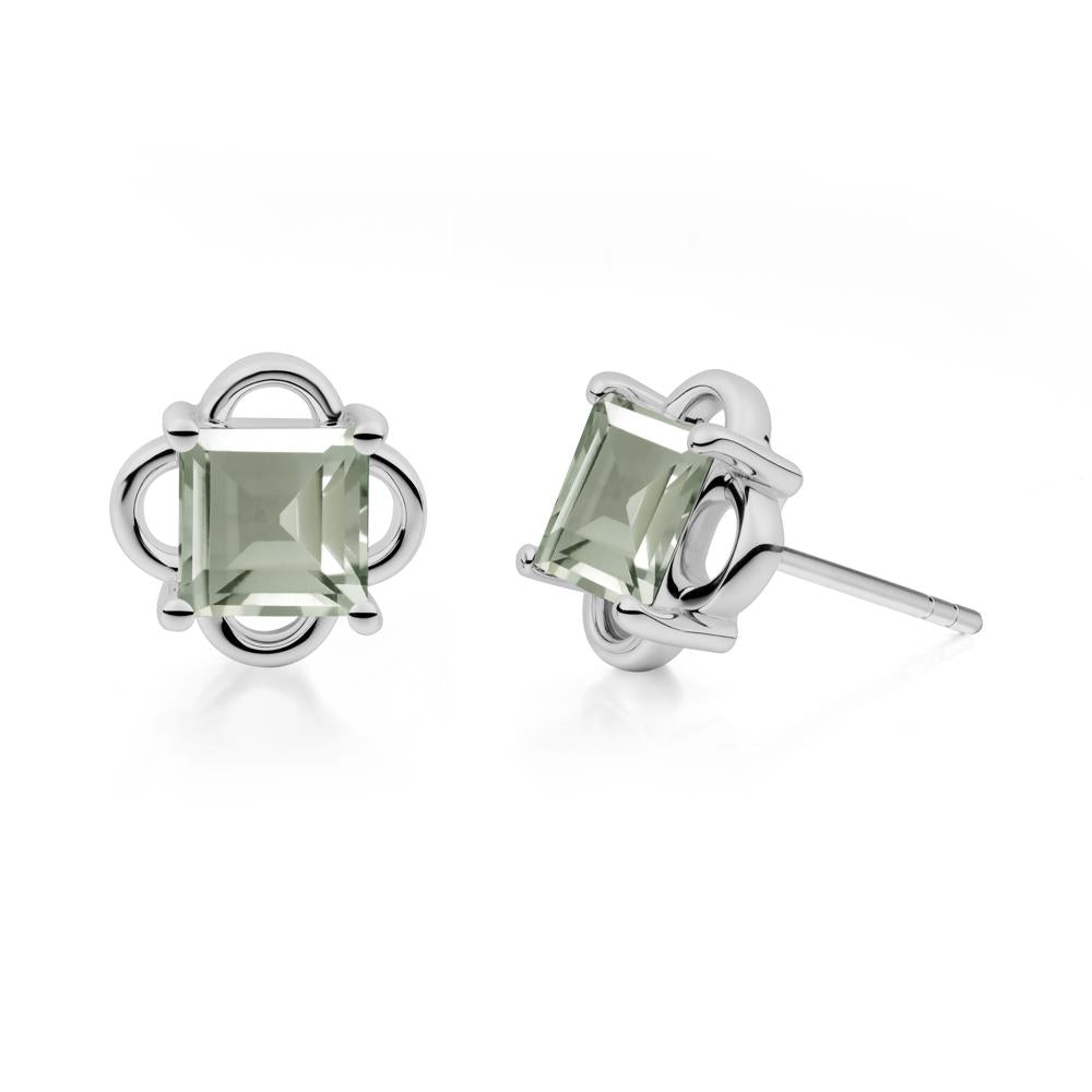 Scalloped Halo Green Amethyst Stud Earrings - LUO Jewelry #metal_platinum
