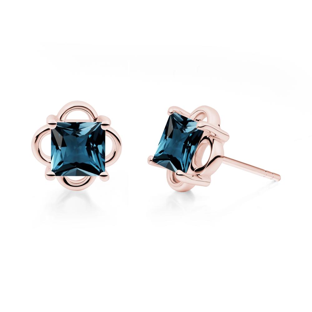 Vintage Princess Cut London Blue Topaz Stud Earrings - LUO Jewelry #metal_18k rose gold