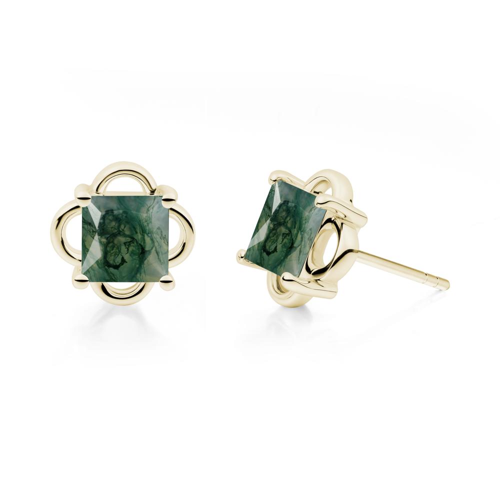Vintage Princess Cut Moss Agate Stud Earrings - LUO Jewelry #metal_14k yellow gold