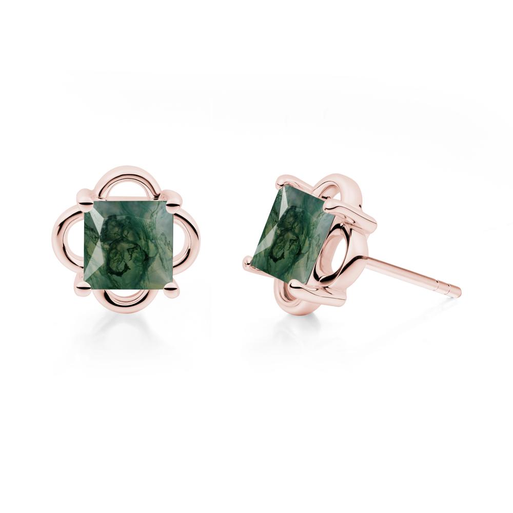 Vintage Princess Cut Moss Agate Stud Earrings - LUO Jewelry #metal_18k rose gold