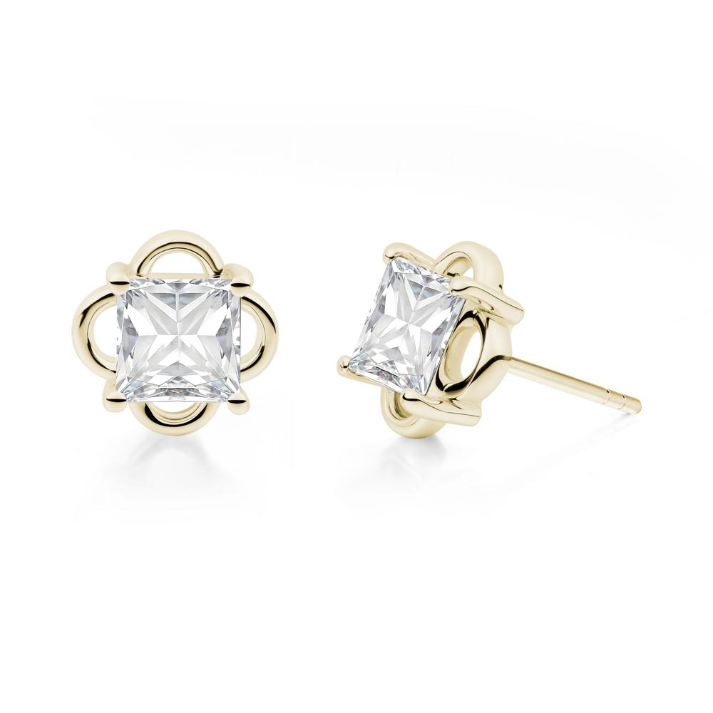 Vintage Princess Cut Moissanite Stud Earrings - LUO Jewelry #metal_14k yellow gold