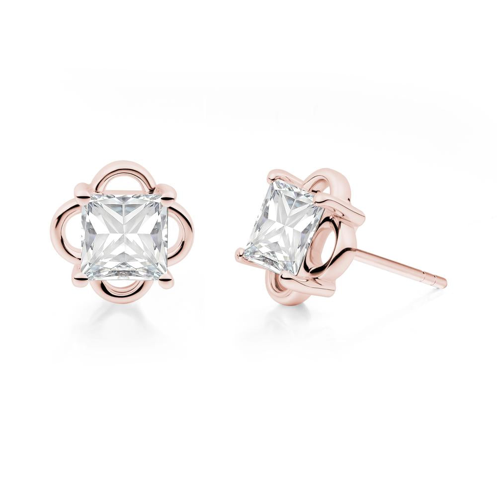 Vintage Princess Cut Moissanite Stud Earrings - LUO Jewelry #metal_18k rose gold