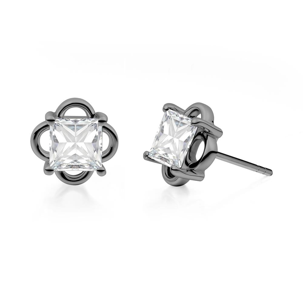 Vintage Princess Cut Moissanite Stud Earrings - LUO Jewelry #metal_black finish sterling silver