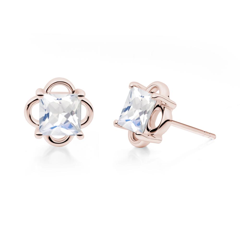 Scalloped Halo Moonstone Stud Earrings - LUO Jewelry #metal_14k rose gold