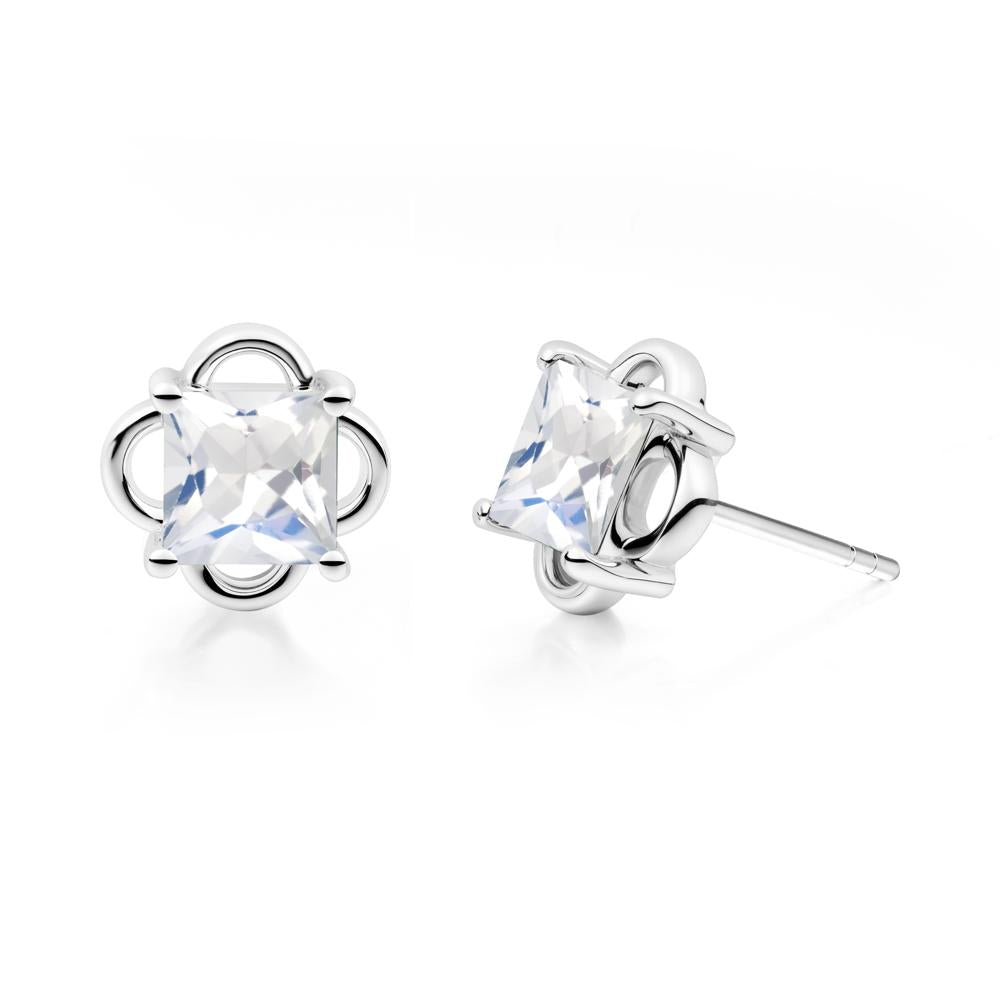 Scalloped Halo Moonstone Stud Earrings - LUO Jewelry #metal_18k white gold