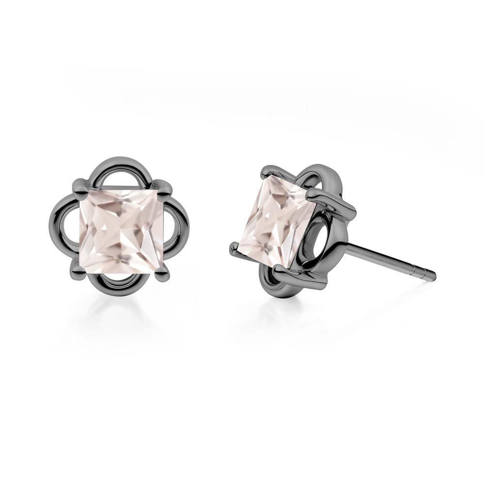 Scalloped Halo Morganite Stud Earrings - LUO Jewelry #metal_black finish sterling silver