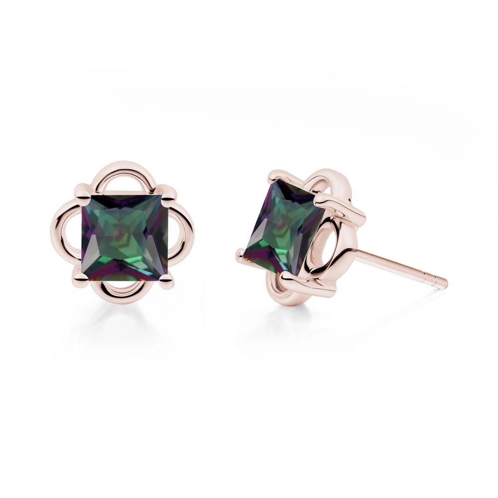 Vintage Princess Cut Mystic Topaz Stud Earrings - LUO Jewelry #metal_14k rose gold