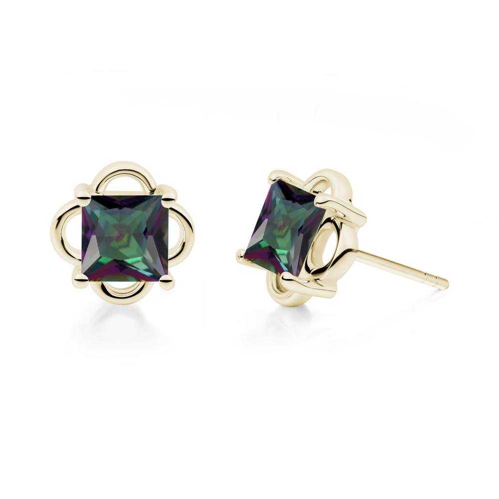 Vintage Princess Cut Mystic Topaz Stud Earrings - LUO Jewelry #metal_14k yellow gold