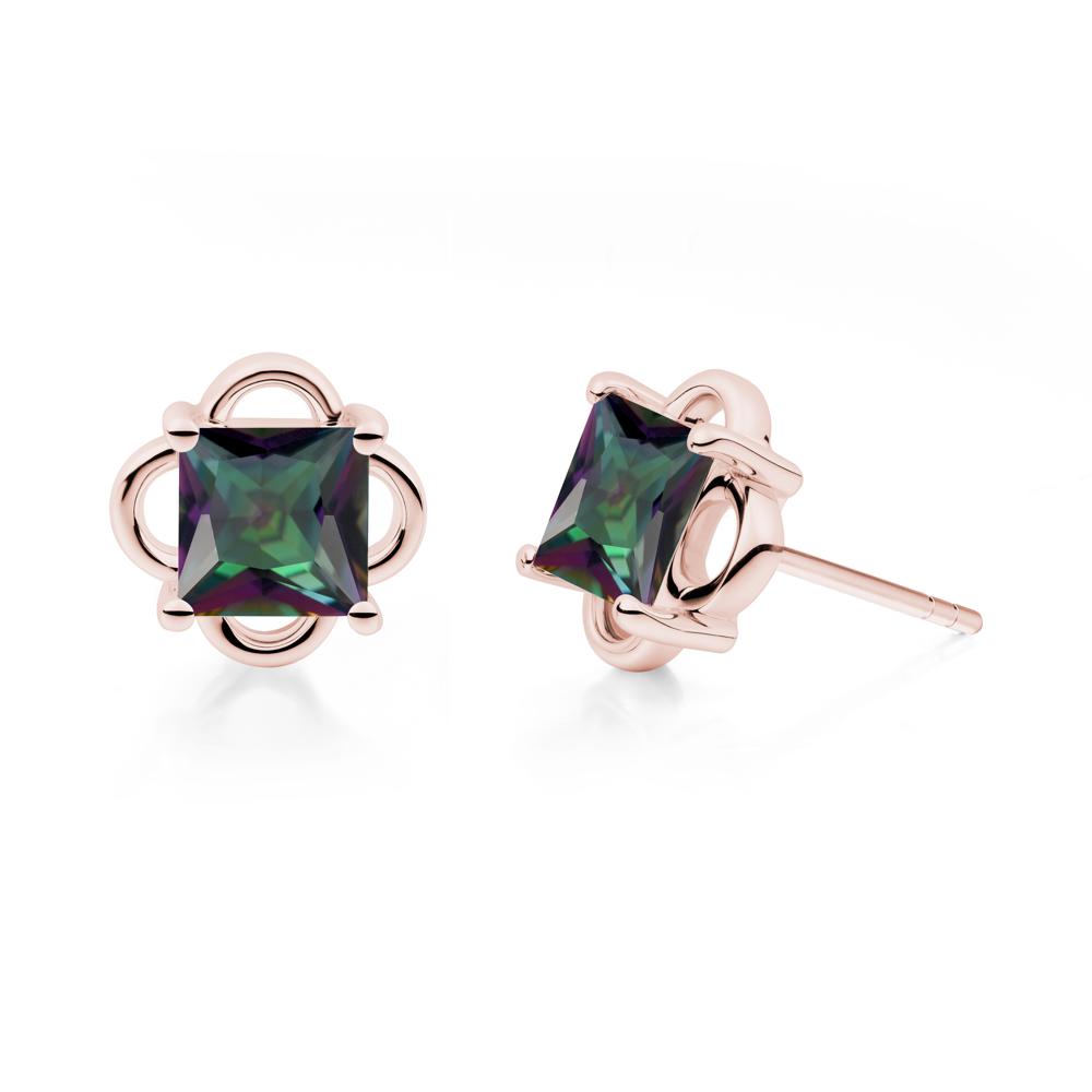 Vintage Princess Cut Mystic Topaz Stud Earrings - LUO Jewelry #metal_18k rose gold