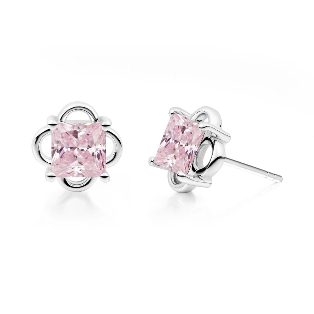 Vintage Princess Cut Pink Cubic Zirconia Stud Earrings - LUO Jewelry #metal_14k white gold
