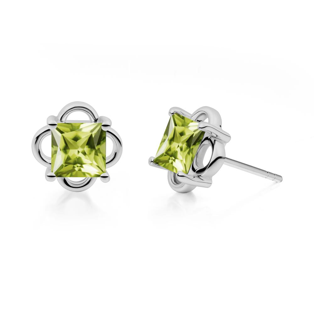 Scalloped Halo Peridot Stud Earrings - LUO Jewelry #metal_platinum