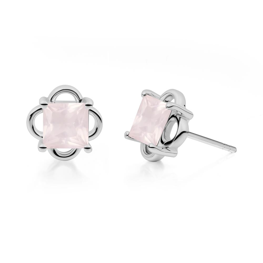 Scalloped Halo Rose Quartz Stud Earrings - LUO Jewelry #metal_platinum