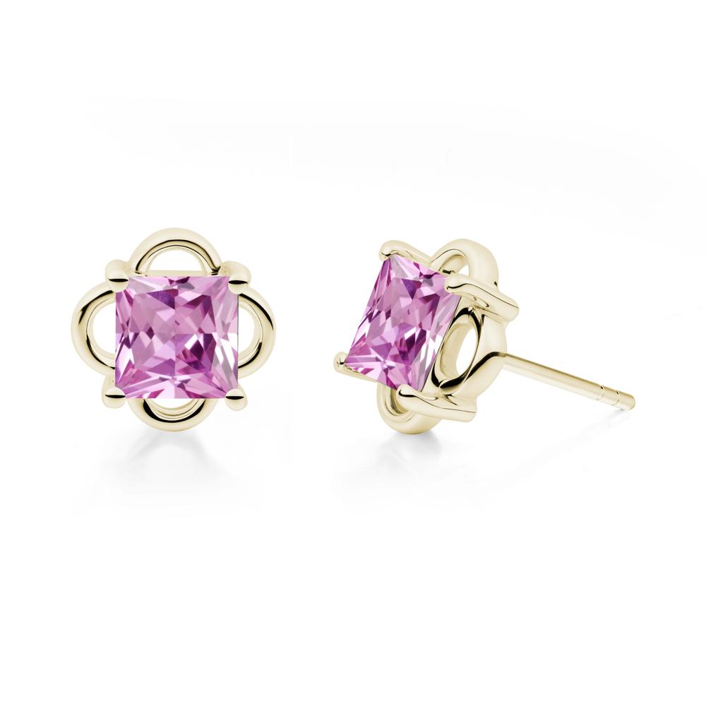 Vintage Princess Cut Pink Sapphire Stud Earrings - LUO Jewelry #metal_14k yellow gold