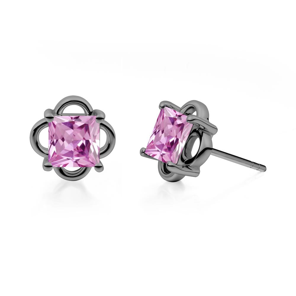 Vintage Princess Cut Pink Sapphire Stud Earrings - LUO Jewelry #metal_black finish sterling silver