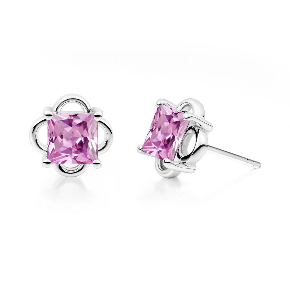 Vintage Princess Cut Pink Sapphire Stud Earrings - LUO Jewelry #metal_sterling silver