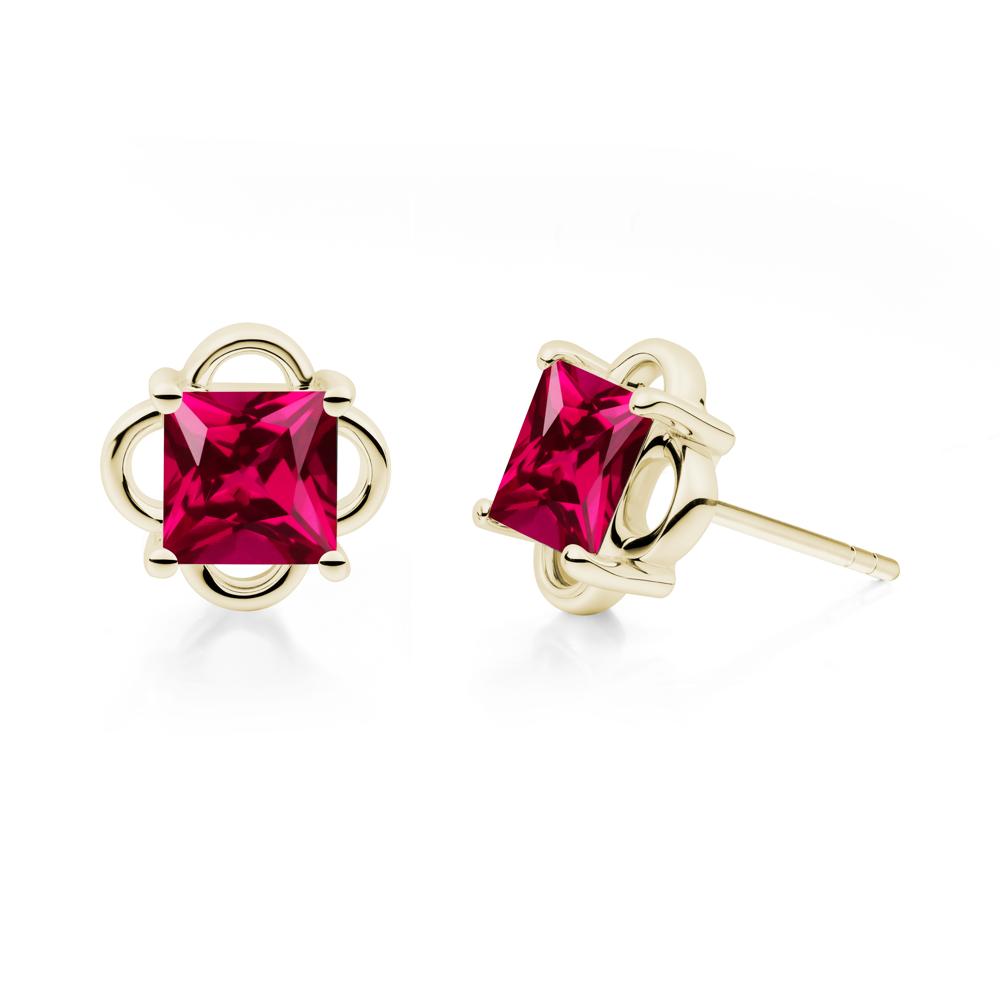 Vintage Princess Cut Ruby Stud Earrings - LUO Jewelry #metal_14k yellow gold