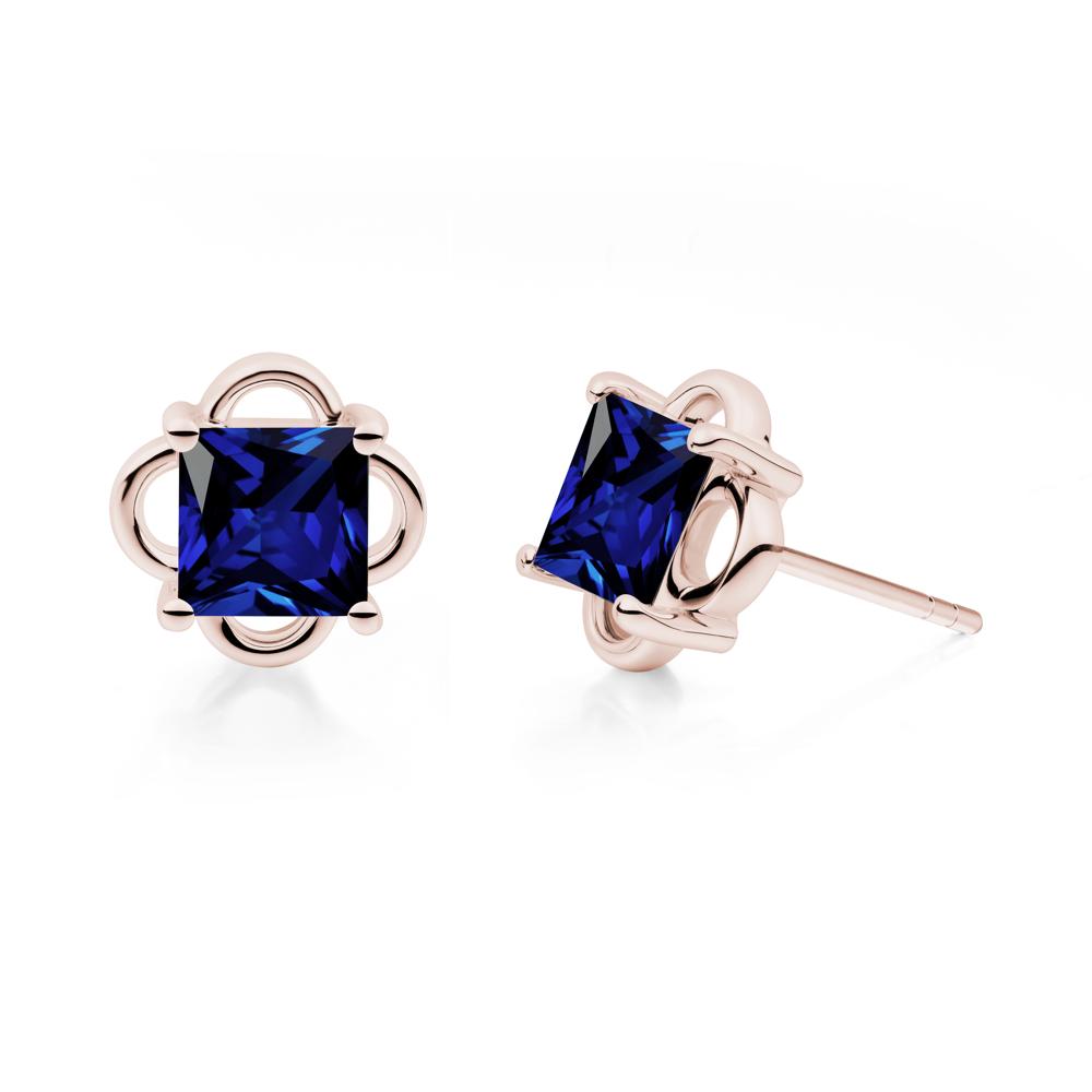 Scalloped Halo Sapphire Stud Earrings - LUO Jewelry #metal_14k rose gold