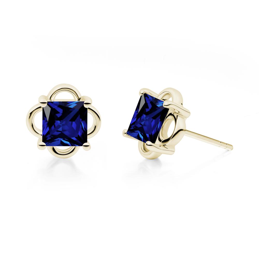 Scalloped Halo Sapphire Stud Earrings - LUO Jewelry #metal_14k yellow gold