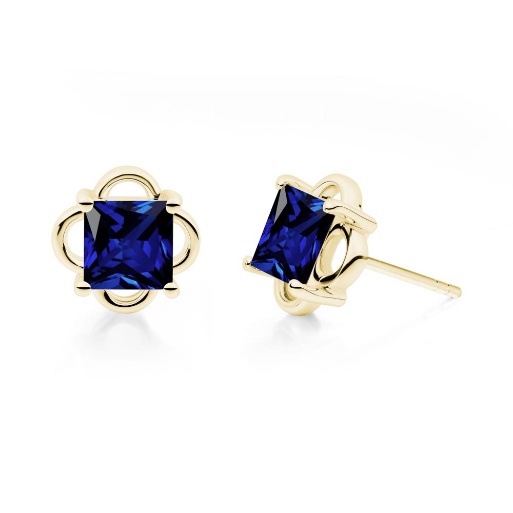 Scalloped Halo Sapphire Stud Earrings - LUO Jewelry #metal_18k yellow gold