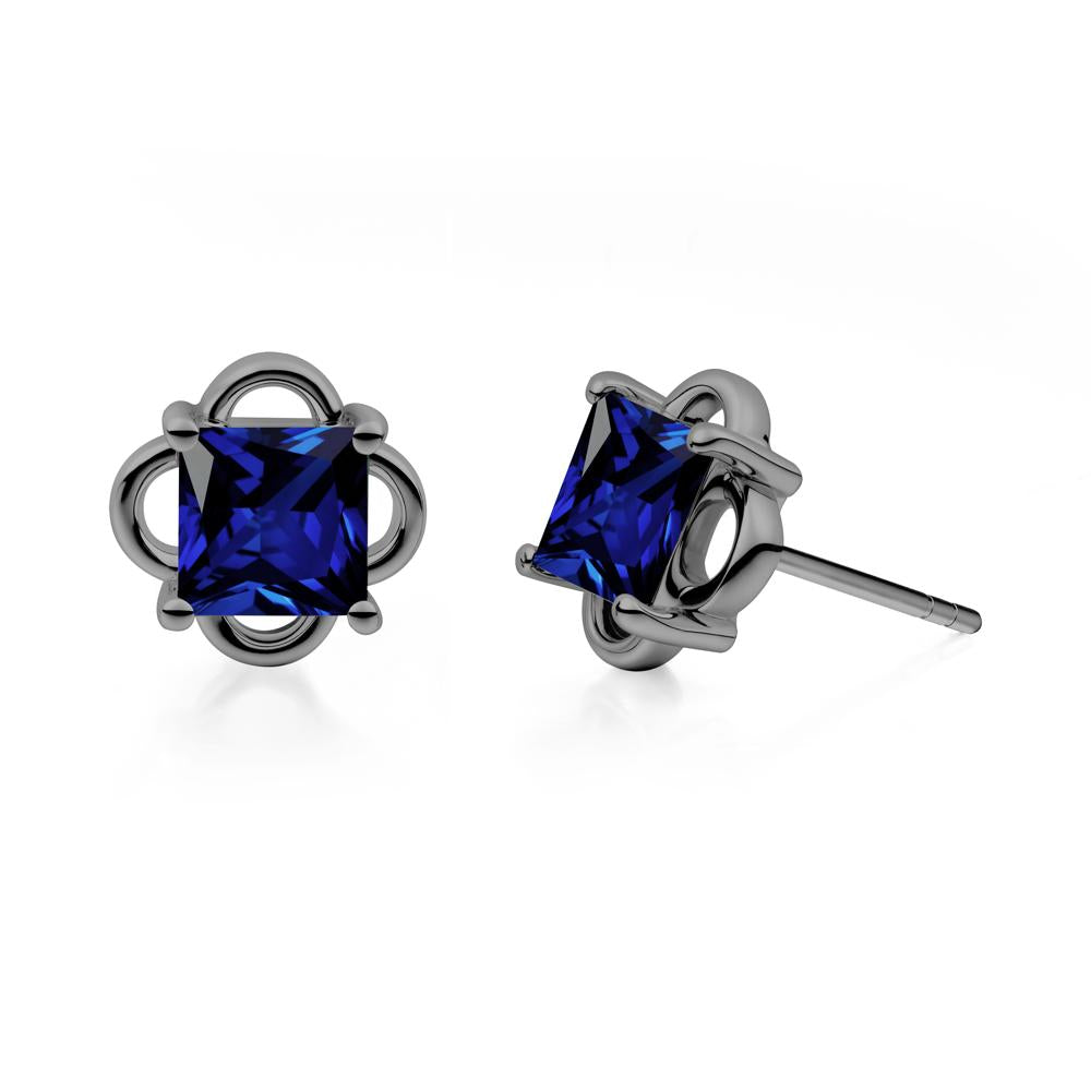 Scalloped Halo Sapphire Stud Earrings - LUO Jewelry #metal_black finish sterling silver