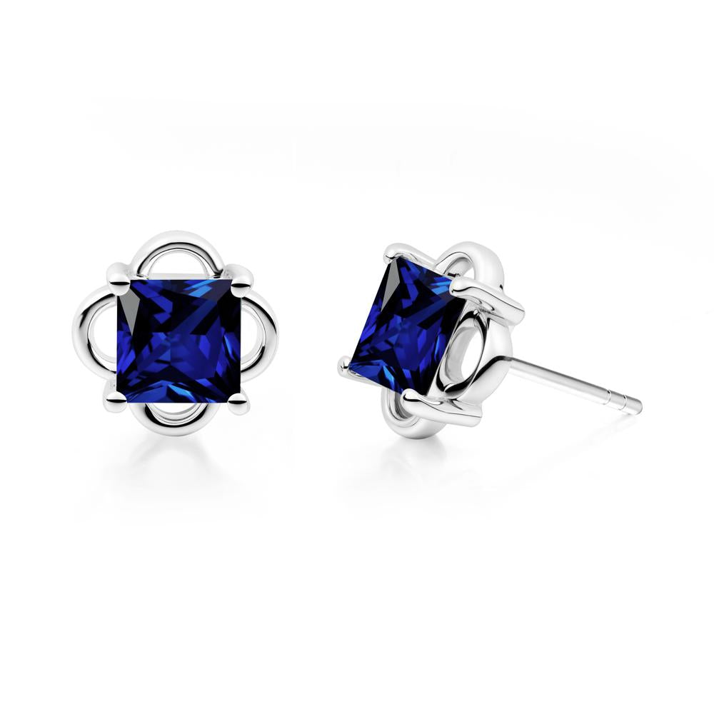 Scalloped Halo Sapphire Stud Earrings - LUO Jewelry #metal_sterling silver