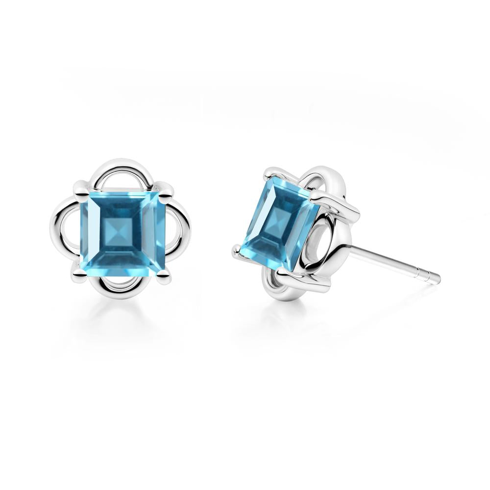Vintage Princess Cut Swiss Blue Topaz Stud Earrings - LUO Jewelry #metal_14k white gold