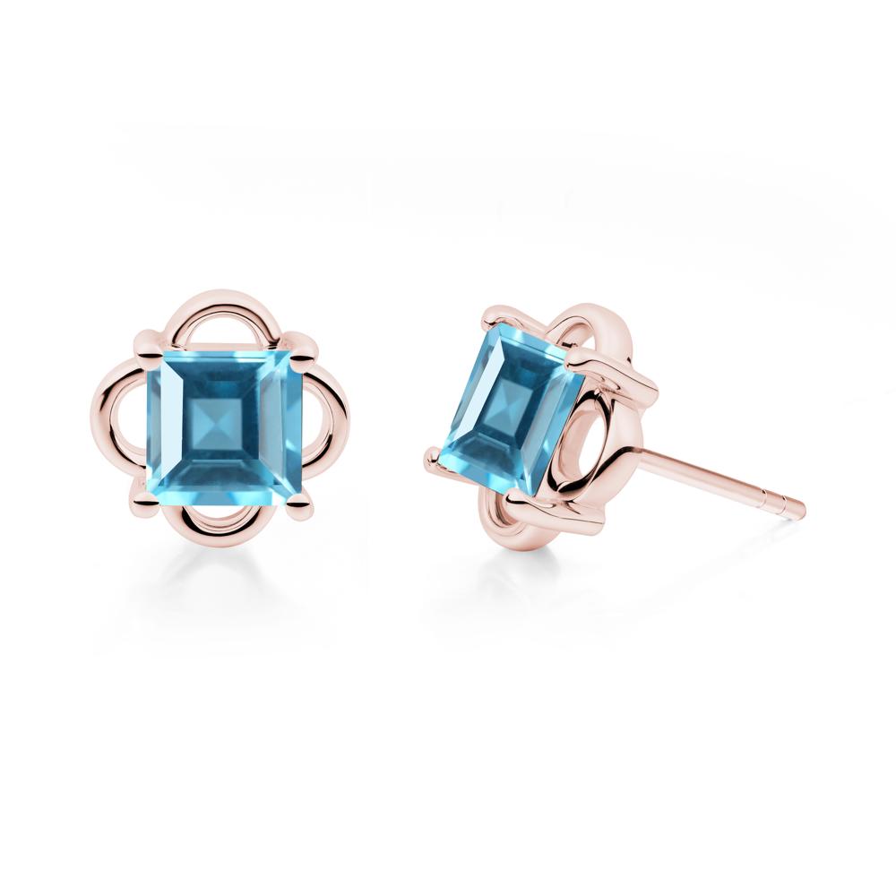 Vintage Princess Cut Swiss Blue Topaz Stud Earrings - LUO Jewelry #metal_18k rose gold