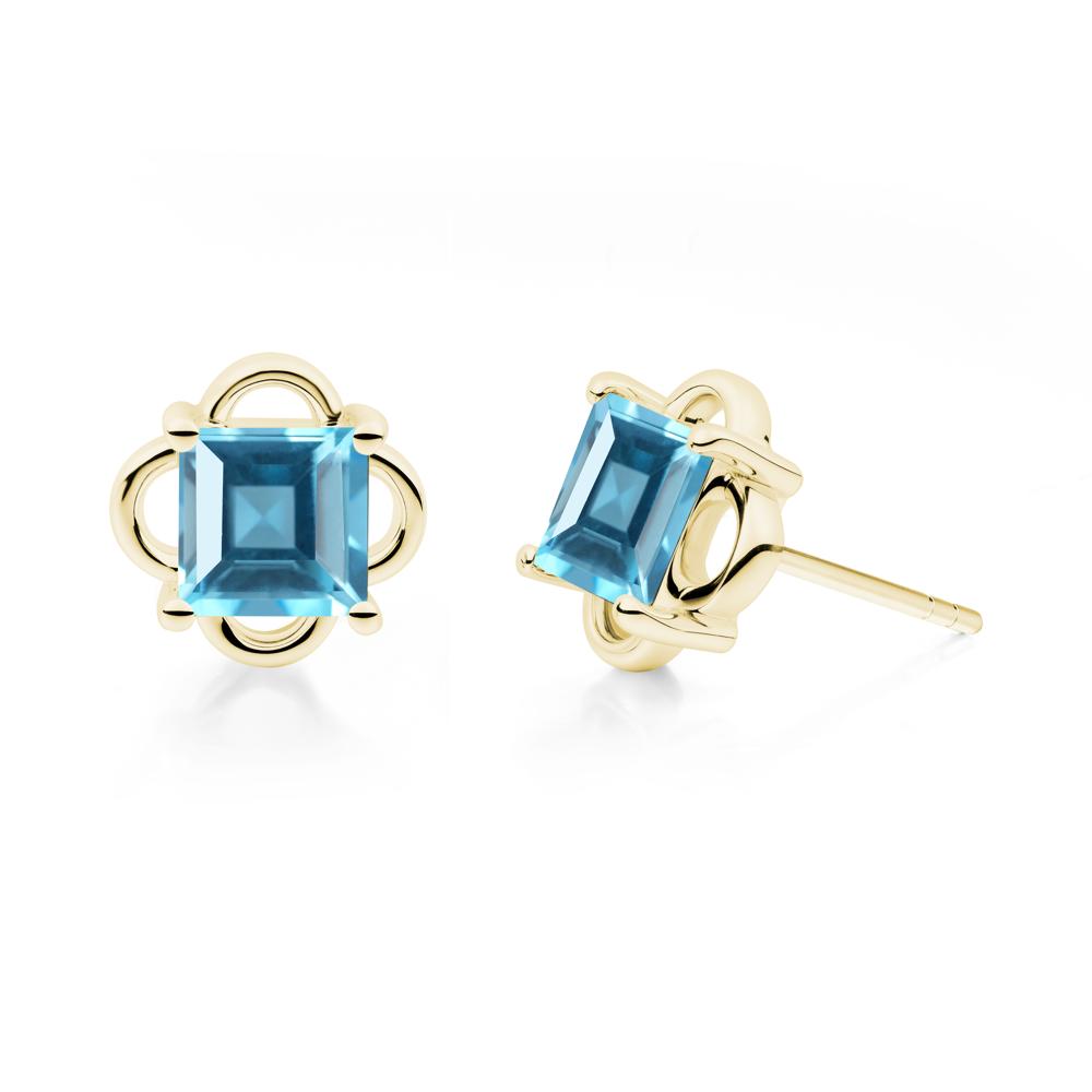 Vintage Princess Cut Swiss Blue Topaz Stud Earrings - LUO Jewelry #metal_18k yellow gold