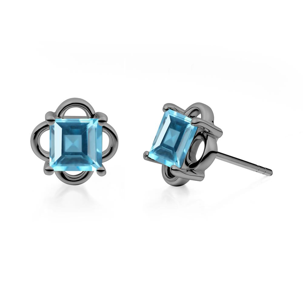 Vintage Princess Cut Swiss Blue Topaz Stud Earrings - LUO Jewelry #metal_black finish sterling silver