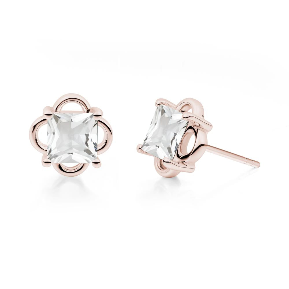 Scalloped Halo White Topaz Stud Earrings - LUO Jewelry #metal_14k rose gold