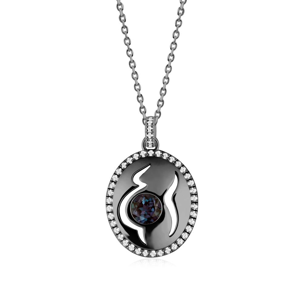 Round Alexandrite Motherhood Necklace - LUO Jewelry #metal_black finish sterling silver
