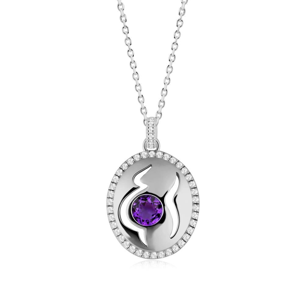 Motherhood Round Amethyst Pendant - LUO Jewelry #metal_platinum