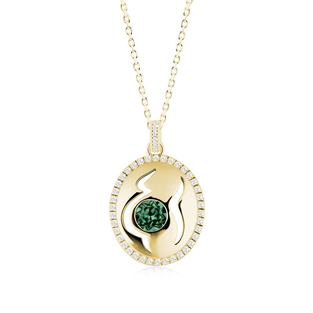 Round Green Sapphire Motherhood Necklace - LUO Jewelry #metal_18k yellow gold