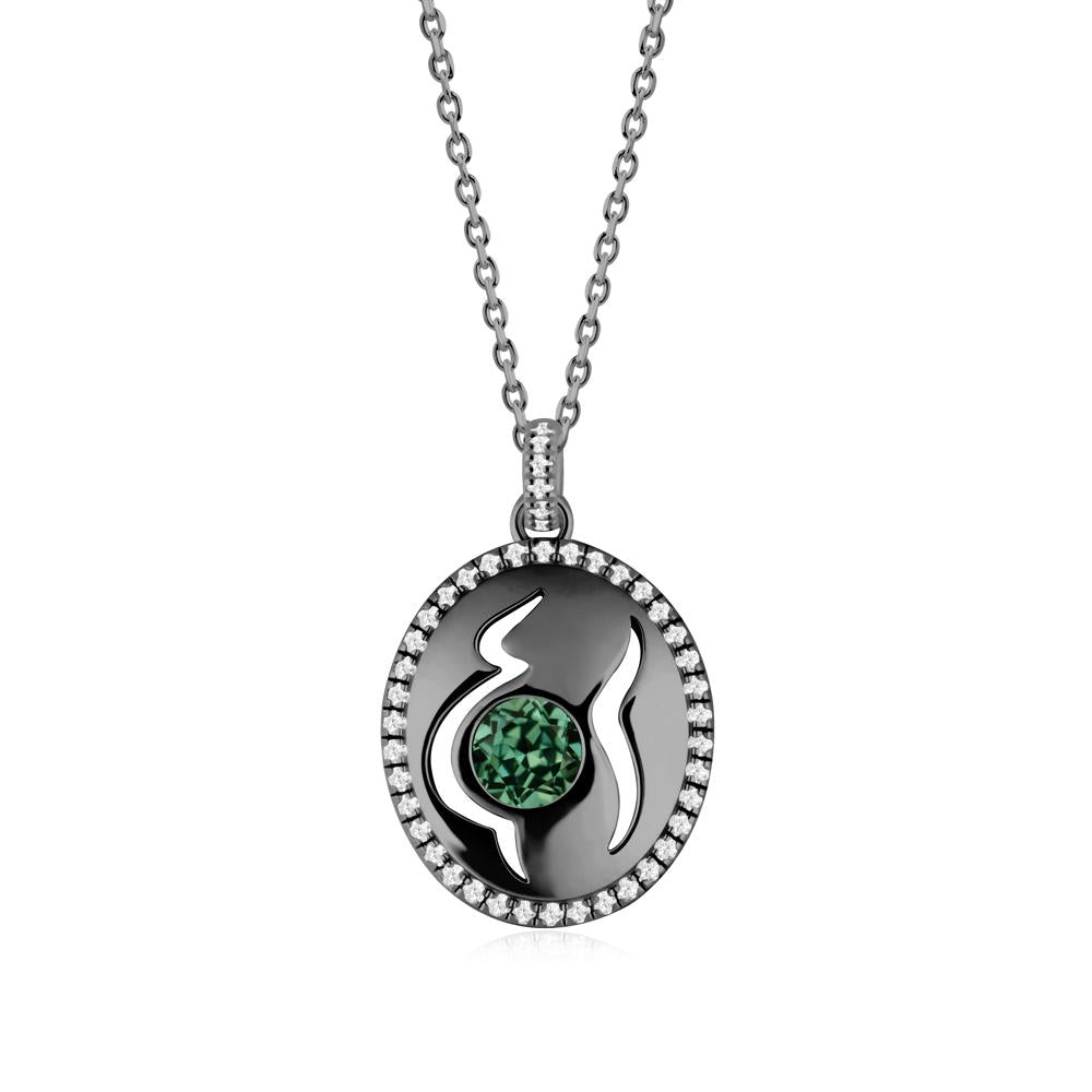 Round Green Sapphire Motherhood Necklace - LUO Jewelry #metal_black finish sterling silver