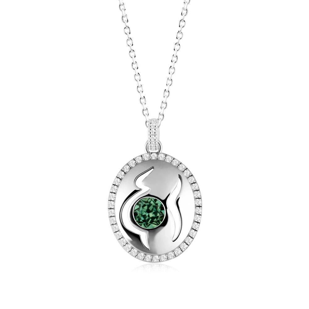 Round Green Sapphire Motherhood Necklace - LUO Jewelry #metal_sterling silver