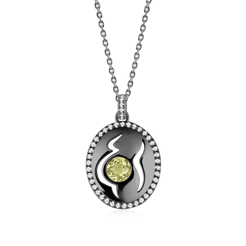Round Lemon Quartz Mom Necklace - LUO Jewelry #metal_black finish sterling silver