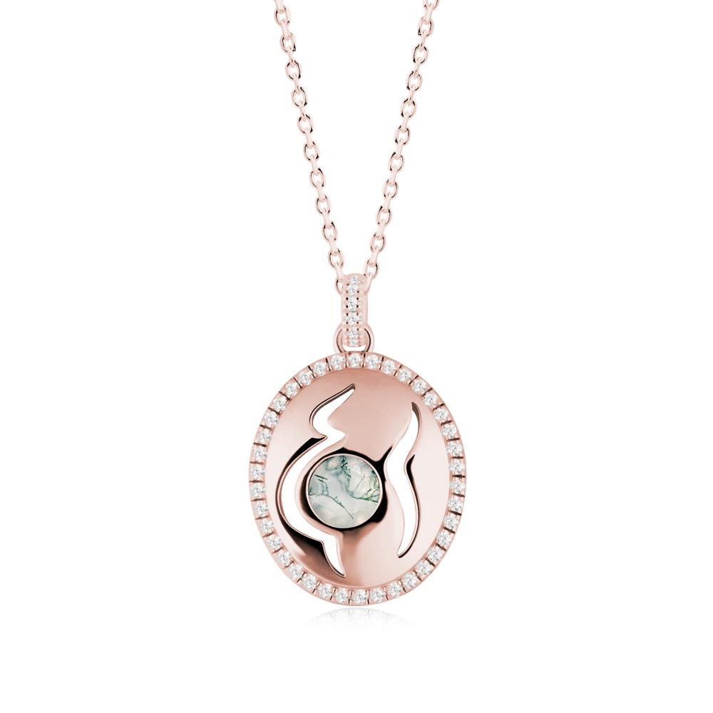Round Moss Agate Mom Necklace - LUO Jewelry #metal_18k rose gold