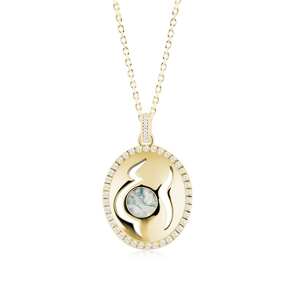 Round Moss Agate Mom Necklace - LUO Jewelry #metal_18k yellow gold