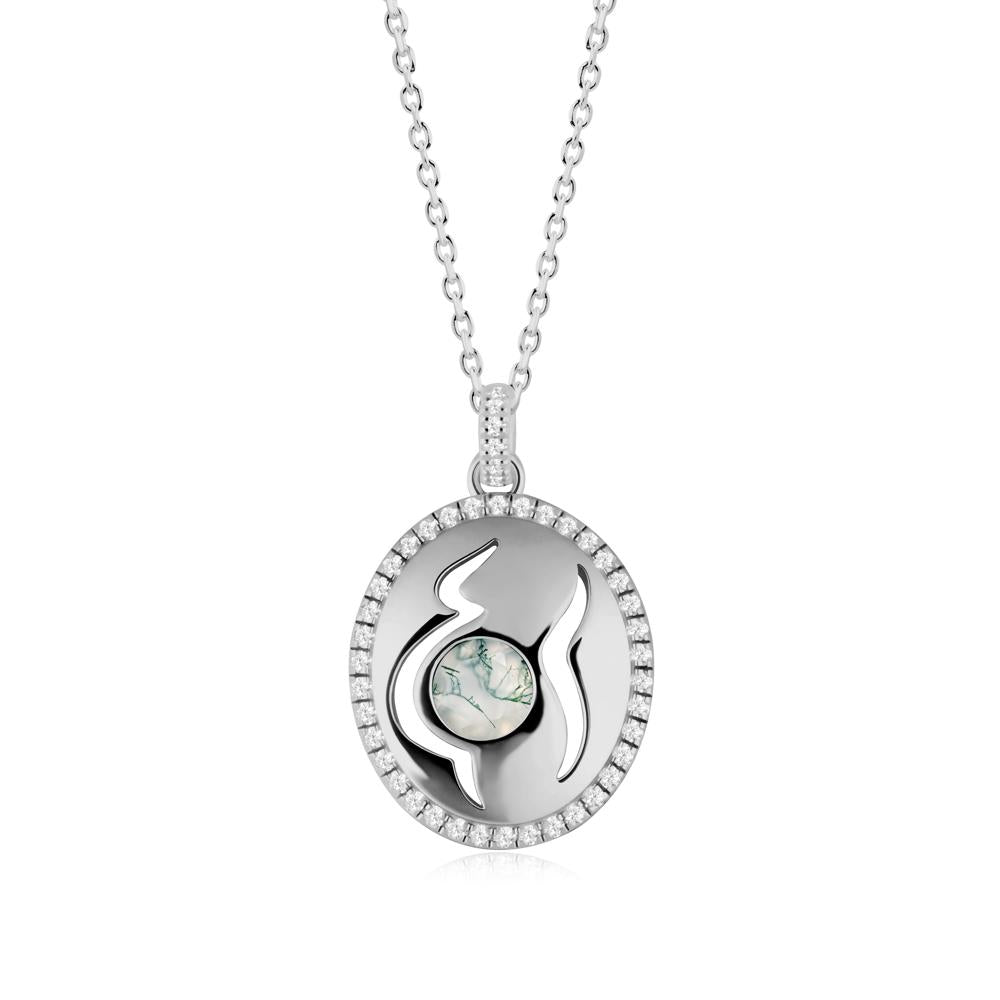 Round Moss Agate Mom Necklace - LUO Jewelry #metal_platinum