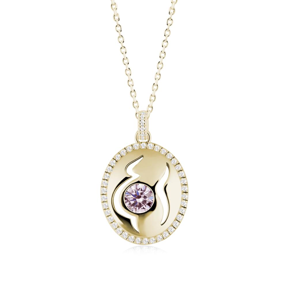 Round Pink Cubic Zirconia Mom Necklace - LUO Jewelry #metal_14k yellow gold