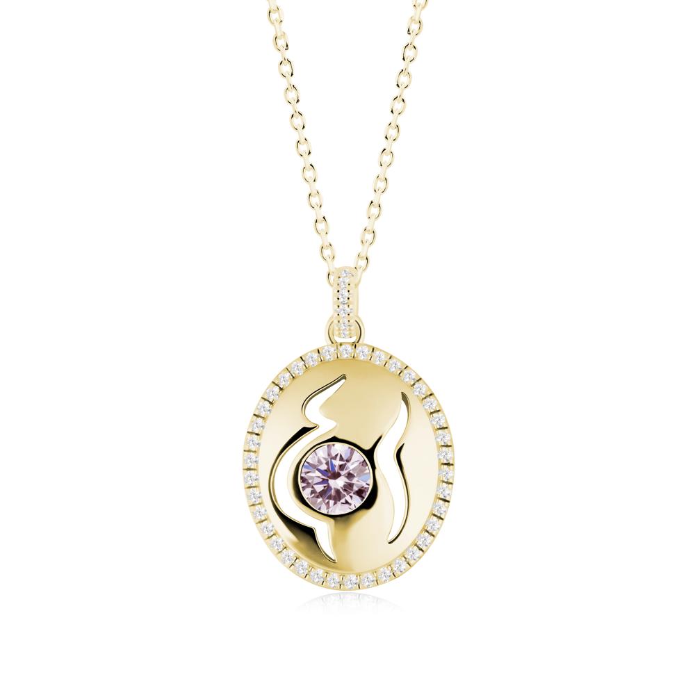 Round Pink Cubic Zirconia Mom Necklace - LUO Jewelry #metal_18k yellow gold