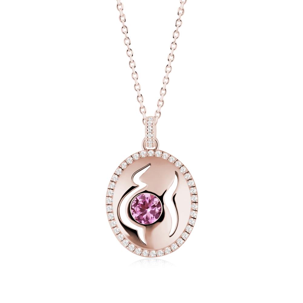 Round Pink Sapphire Mom Necklace - LUO Jewelry #metal_14k rose gold