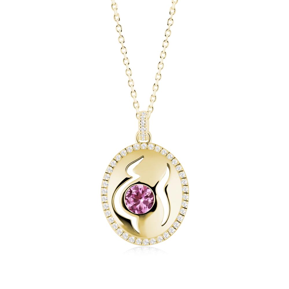 Round Pink Sapphire Mom Necklace - LUO Jewelry #metal_18k yellow gold
