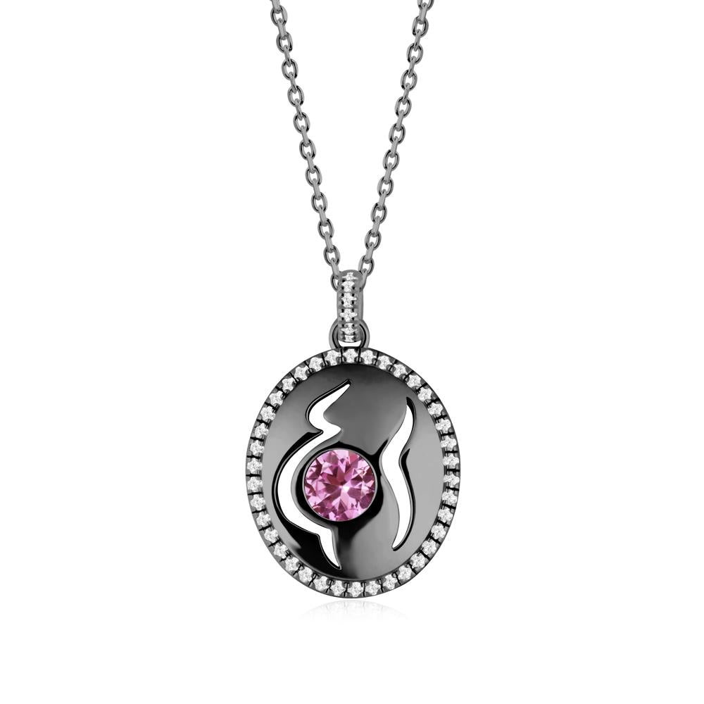 Round Pink Sapphire Mom Necklace - LUO Jewelry #metal_black finish sterling silver