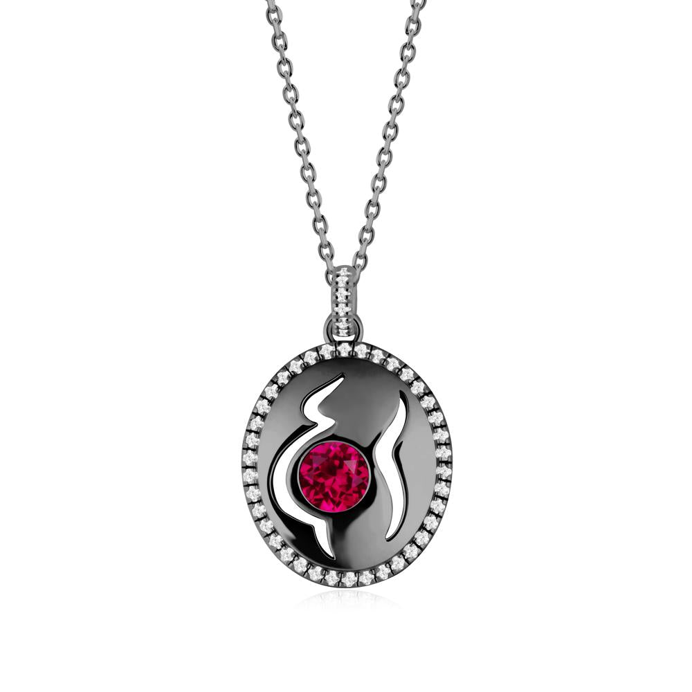 Motherhood Round Ruby Pendant - LUO Jewelry #metal_black finish sterling silver