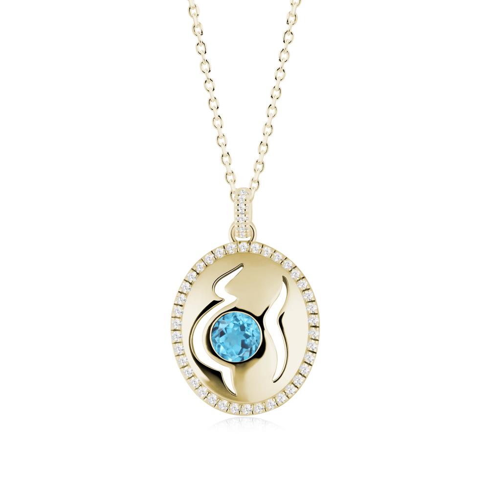Motherhood Round Swiss Blue Topaz Pendant - LUO Jewelry #metal_14k yellow gold